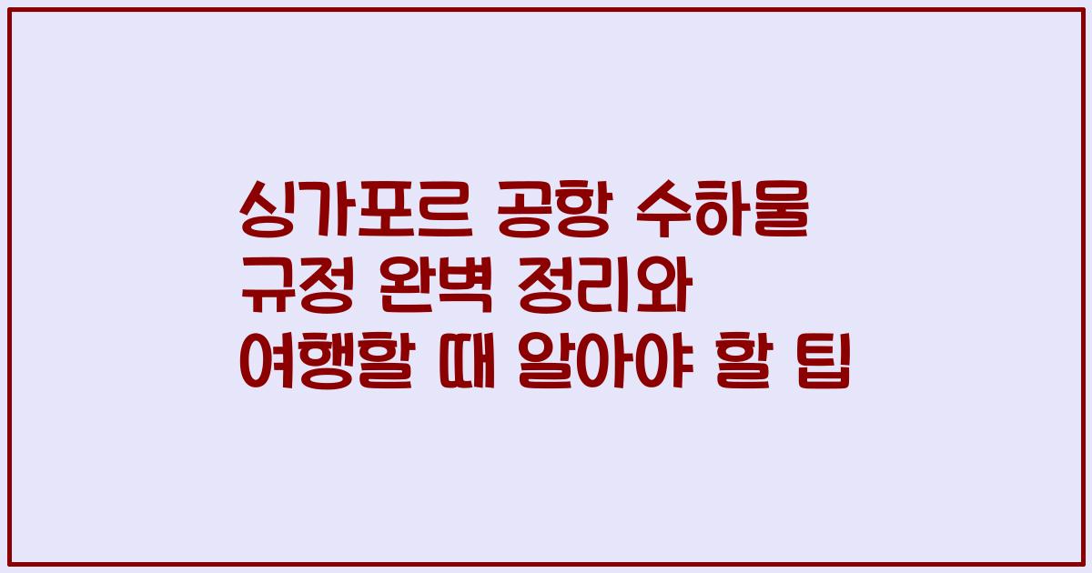 싱가포르 공항 수하물 규정 완벽 정리와 여행할 때 알아야 할 팁