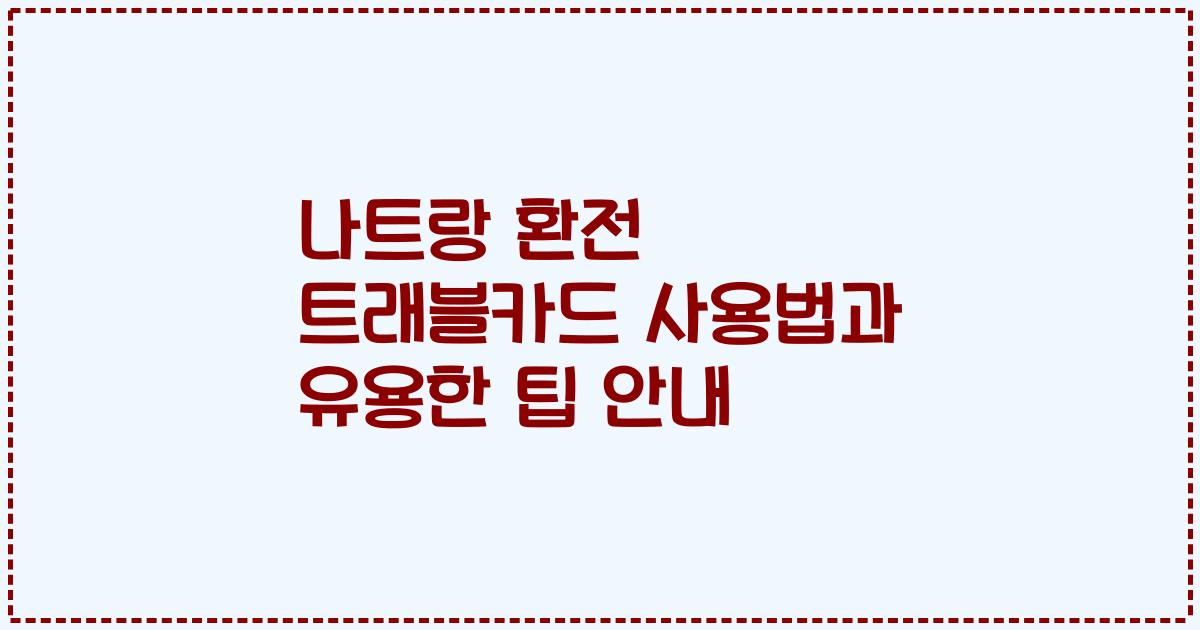 나트랑 환전 트래블카드 사용법과 유용한 팁 안내