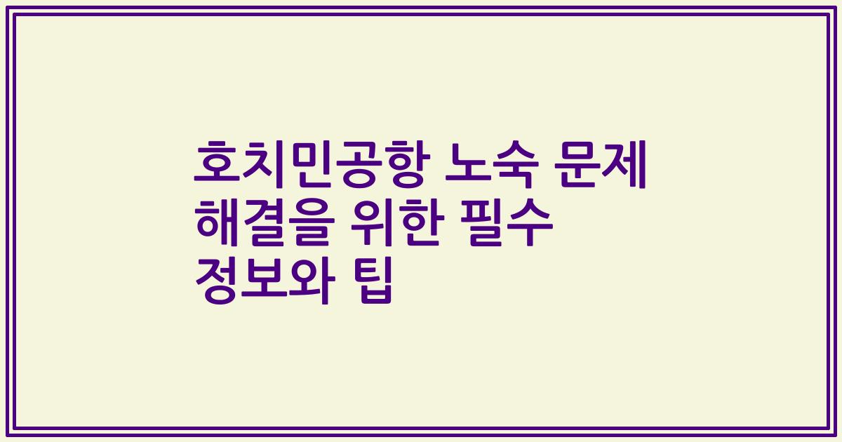호치민공항 노숙 문제 해결을 위한 필수 정보와 팁